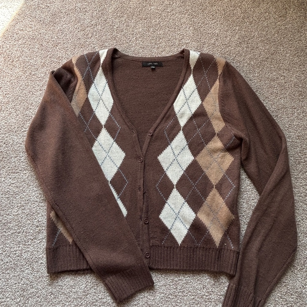 Love Tree Brown and White Cardigan Sweater